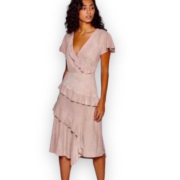 Joie Orita Pink Sky Suede Ruffle Tiered Midi Dress Women's Size 12 NWT - Picture 1 of 11